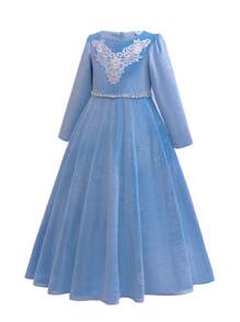 Young Girl Solid Color Party Princess Tulle Dress, All Seasons - Blue - View 3