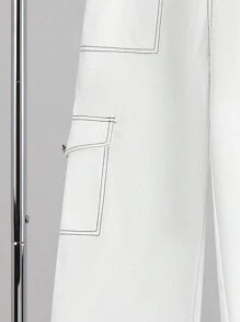 SHEIN 1 Piece Teen Boys' Casual Versatile Loose Fit Colorblock Line Decoration Woven Straight Pants, Suitable For Outings