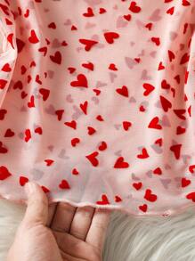 SHEIN Clasi 透明心形植绒网眼女士长袖衬衫，情人节 - 粉色 - 查看 4