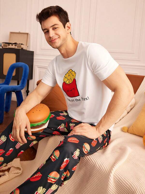 Happy Jammies Men's French Fry Printed Short Sleeve T-Shirt And Pants Home Wear Set