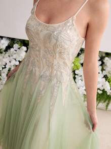 MOTF Soiréza CONTRAST MESH FLOWY COCKTAIL DRESS - Mint Green - View 2