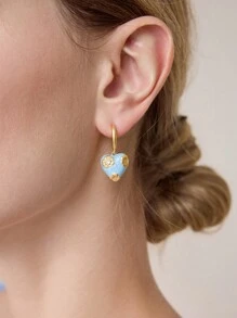 MOTF PREMIUM 金色蓝色渐变花朵与心形吊坠耳环