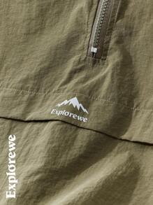 SHEIN Teen Boy Letter Print Short Sleeve Hooded Jacket And Water-Resistant Pants 2 Pieces Set - Black - View 7