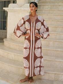 Swim Mulvari Cubre todo de mujer de manga larga con cuello en V para el verano, diseñado elegantemente para vacaciones y uso diario casual