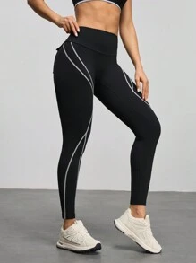 高弹力透气运动瑜伽紧身裤 - 深灰色 - 查看 5