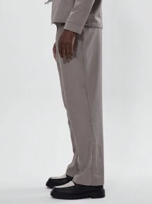 Musero Pleated Straight Leg Suit Trousers - Grey - View 3