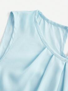 SHEIN Clasi 2pcs Women Chiffon Solid Color Blouse And Floral Wide Leg Pants Elegant Suit Set - Baby Blue - View 3