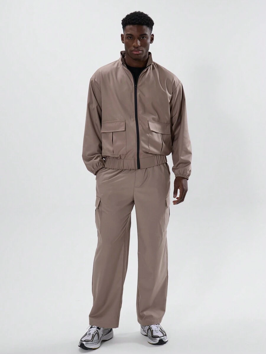 Musero Woven Straight Leg Pocket Joggers - Brown - View 1