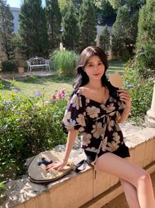 DAZY Women Floral Print Short Sleeve Casual Top Vacation Outfits Women - Multicolor - View 4