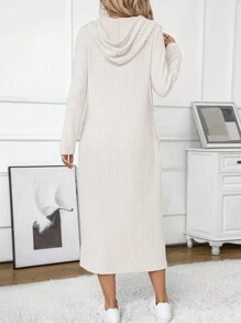 Vestido de punto de manga larga con capucha de color albaricoque para mujer