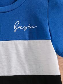 SHEIN Young Boy Simple Solid Color Patchwork Round Neck Short Sleeve Casual T-Shirt