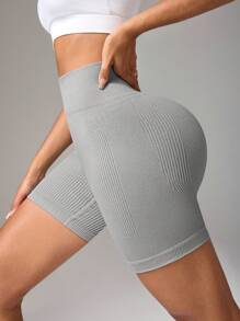 Easithlete Women High Waisted Solid Color Casual Slim Fit Seamless Sports ShortsWomen Sweat Short, Gym Short, Biker Short - Grey - View 6