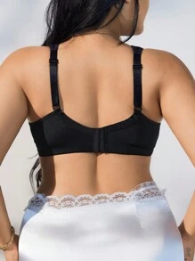 SHEIN 1pc Fashionable Elegant Romantic French Lace Patchwork Soft Sponge Adjustable Strap Plus Size Wireless Bra - Multicolor - View 2