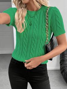 EMERY ROSE Fashionable Blogger Style Twisted Rope Design Crew Neck Knit Sweater, Versatile For Autumn/Winter - Green - View 3