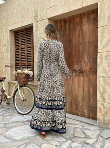 Breezaya Casual Patchwork Full Print Short Sleeve Dress Maxi Women Outfit Fall Cloth For Women