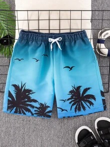SHEIN Leap Crew 1 Pc Teenboy's Palm Tree Printed Beach Shorts;Spring Wear; Teen Boys' Clothing; Teen Boy' Jackets, Spring Back To School - Multicolor - View 3