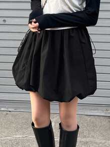 FRIFUL Women's Black A-Line Mini Skirt Balloon Skirt, Summer - Black - View 6