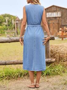 EMERY ROSE Women Casual Denim Dress, Minimalist Fashion For Daily Wear - Blue - View 2