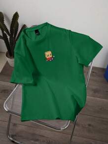 Manfinity Hypemode 男士修身休闲 T 恤，简约时尚，适合日常穿着 - 墨綠色 - 查看 1