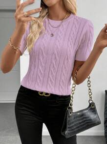 EMERY ROSE European And American Autumn/Winter New Blogger Style Chic 3D Twist Rope Round Neck Knit Top, Versatile - Lilac Purple - View 7