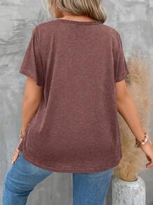 SHEIN Clasi Plus Size Simple Solid Color Casual T-Shirt For Daily Wear - Red Violet - View 2