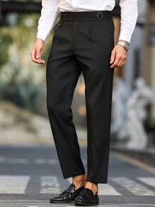 Manfinity Bizformal Men's Business-Casual White Suit Pants Featuring A Waistband Ribbon Design, Perfect As A Gift For Your Boyfriend Or Husband. Men's Casual Solid Color Tapered Suit Pants , White Pants For Men , Men White Slim Dress Pants , , Unique Suit For Men , White Suit Men