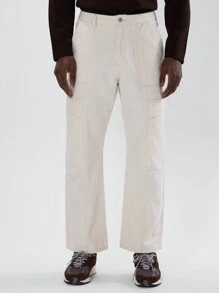 Musero Woven Side Pocket Cargos Straight Leg Pants Autumn Winter - Apricot - View 1