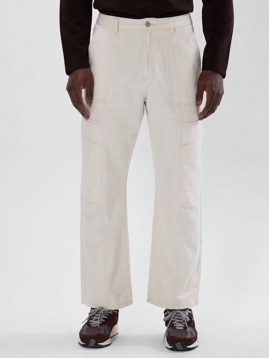 Musero Woven Side Pocket Cargos Straight Leg Pants Autumn Winter - Apricot - View 1