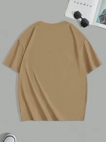 Manfinity Hypemode Plus Size Minimalist Solid Color Casual Daily Wear Tee For Men - Khaki - View 2