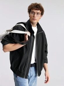 Maija Men's Black Solid Color Zipper Front Long Sleeve Jacket Casual Spring Jacket , New Styles For Spring And Summer 2025, Travel, Holiday And Commuting, Fall/Winter - Black - View 4