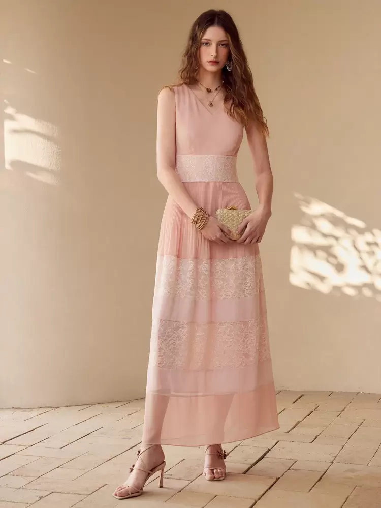 CONTRAST LACE SLEEVELESS DRESS,SPRING/SUMMER