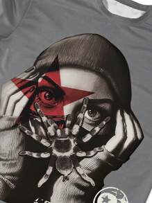 Manfinity EMRG Men's Letter & Figure Print Long Sleeve Casual T-Shirt, 2 In 1 Design - Multicolor - View 3