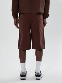 Musero Long Line Paneled Clip Fastening Belt Jorts Jean Shorts Winter - Coffee Brown - View 4