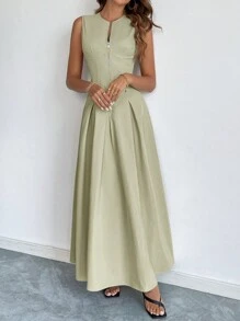Firerie Elegante abito da donna con collo rotondo, senza maniche, con cerniera frontale, adatto per l'ufficio