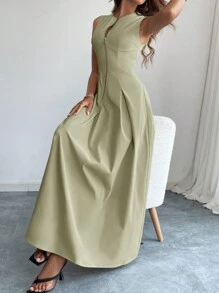 Firerie Elegante abito da donna con collo rotondo, senza maniche, con cerniera frontale, adatto per l'ufficio