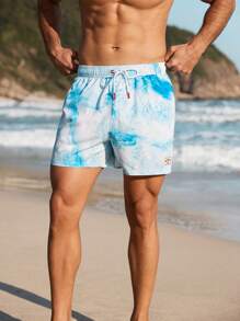 CoralVoy Shorts Casual de Praia com Cordão na Cintura e Estampa Tie-Dye Masculina - Azul e Branco - Visão 5