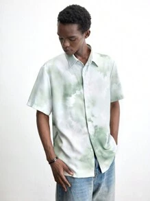 Maija Men's Spring 2025 New Ink Gradient Lapel Design Daily Casual Fashion Simple Short Sleeve Single-Breasted Shirt, Suitable For Outing, Holiday, Valentine's Day, Date - Multicolor - View 4