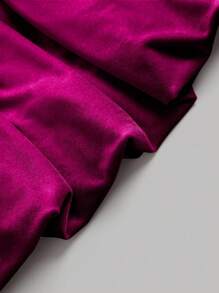 Flirla Plus Size Women Off Shoulder Velvet Glittery Exaggerated Bow Elegant Cute Party Dress - Red Violet - View 4