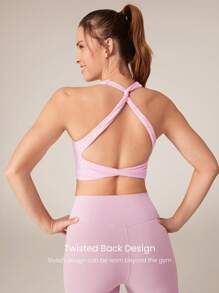 GLOWMODE FeatherFit™ Twisted Active Square Neckline Tank Light Support Low Impact Yoga Pilates Daily Spring Summer - Bubblegum Pink - View 3