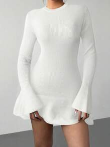 Aloruh 女士喇叭袖针织长袖毛衣裙，秋冬新品