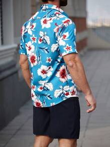 Manfinity RSRT Manfinity RSRT Men's Floral Print Short Sleeve Single-Breasted Shirt And Shorts 2 Pieces Set, Men Two Pieces Outfits, Summer Shirts For Men, Men Shirts Tropical, Men Summer Shirts