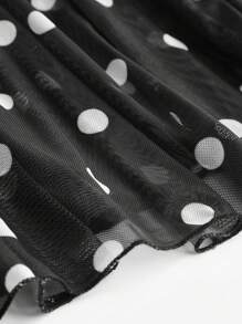 Rometta Plus Size Women's Black & White Polka Dot Mid-Sleeve Fishtail Hem Dress - Black - View 4