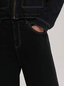 Musero Contrast Stitching Oversized Straight Leg Jeans