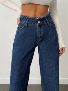 EURMUSE 100%Cotton Rigid, Belt Detailed Wideleg Fit - Dark Wash - View 3
