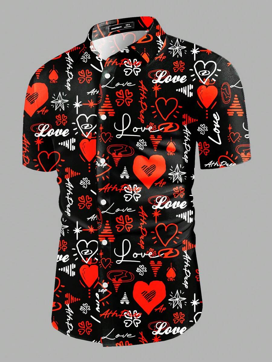 Manfinity VCAY Men's Loose Digital Print Short Sleeve Woven Shirt - Multicolor - View 1