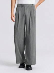 Ontre 男士休闲直筒宽松条纹西装裤，带口袋