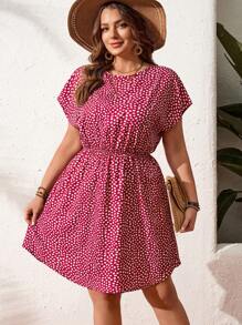 SHEIN LUNE Ditsy Floral Pattern Bat-Wing Sleeve Waisted Dress, Festival Red Vacation Outfits Woman Plus Size Women Clothes Festival Bohos Clothes Festival Boho Day Dress Festival Bohos Plus Size Summer Outfits For Women Festival Bohos Clothes Festival Bohos Dress Mosta Plus Size Summer Outfits For Women Vacation Outfits Woman Festival Summer Outfits For WomenVacation Outfits Woman Romantic Dresses Vacation Dress Resort Dresses, Outdoor Essential For Daily Wear Sundress