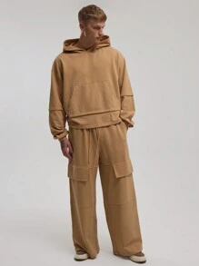 Musero Oversized Hooded Boxy Long Sleeve Double Layered Effect Hoodie Sweater SPRING SUMMER Essentials - Camel - View 1