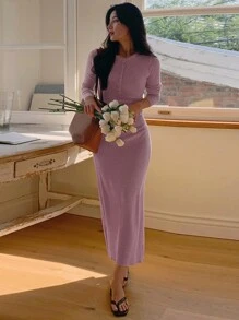 DAZY 女士紧身半拉链中长款毛衣裙，秋季女装