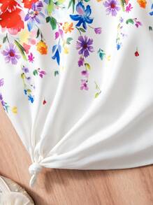 SHEIN 2pcs/Set Tween Girl Elegant Floral Print Top & Skirt With Belt - Multicolor - View 7